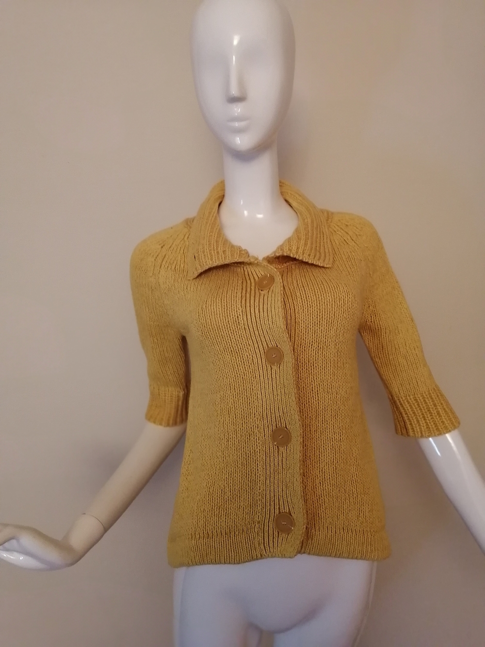 Mexx Mustard Ribbed Button-Front Short-Sleeve Cardigan - Picture 5 of 8
